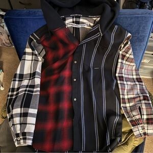 RARE Alexander Wang Multi-plaid button down Hoodie EUC
